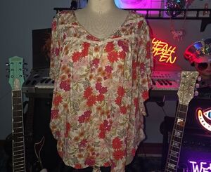 Democracy Floral Blouse - Red and Green